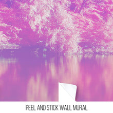 Load image into Gallery viewer, Tranquil Park Scene Wallpaper - Pink Pastel with Trees and Lake Wall Mural #6601
