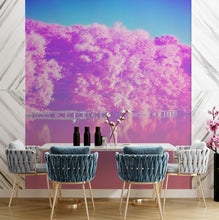 Load image into Gallery viewer, Tranquil Park Scene Wallpaper - Pink Pastel with Trees and Lake Wall Mural #6601
