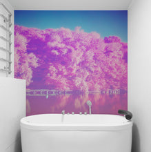 Load image into Gallery viewer, Tranquil Park Scene Wallpaper - Pink Pastel with Trees and Lake Wall Mural #6601
