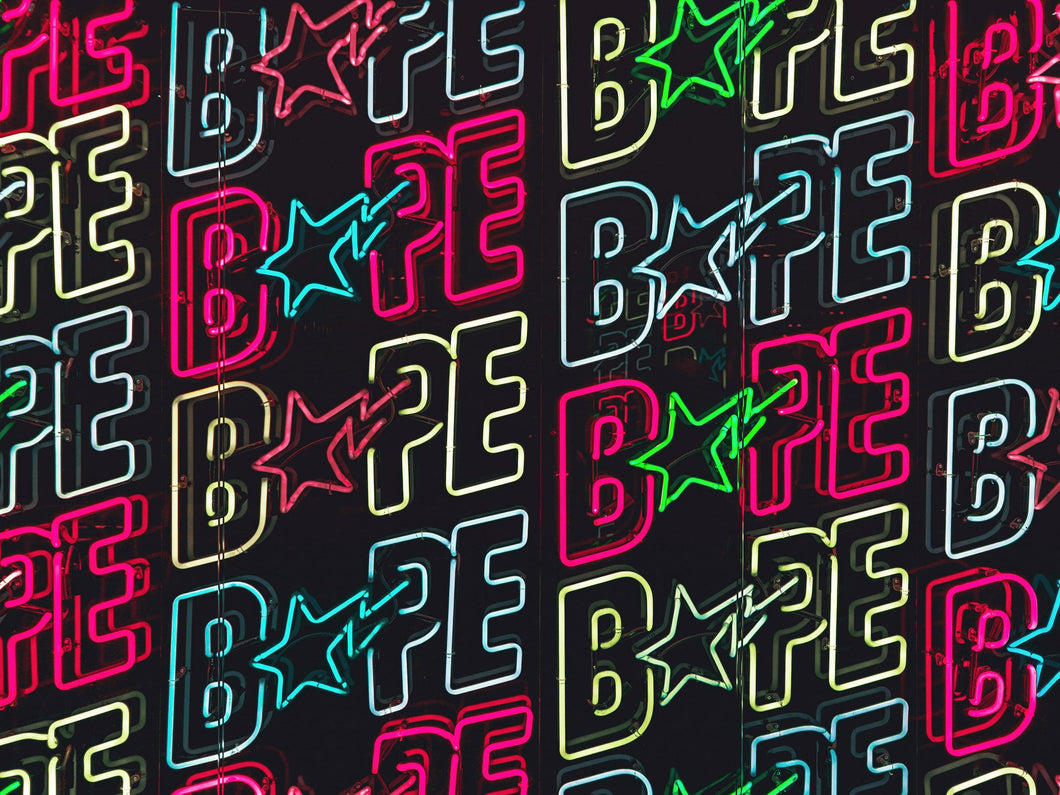 Neon Bape Brand Lights Wallpaper Mural. Streetwear Hype Beast Aesthetics. #6604