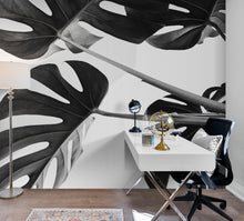 Cargar imagen en el visor de la galería, Elegant Black and White Leaves Wallpaper Mural - Serene Botanical Beauty #6606
