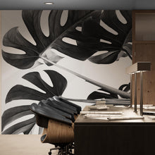 Cargar imagen en el visor de la galería, Elegant Black and White Leaves Wallpaper Mural - Serene Botanical Beauty #6606
