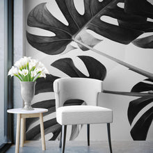 Cargar imagen en el visor de la galería, Elegant Black and White Leaves Wallpaper Mural - Serene Botanical Beauty #6606
