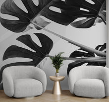 Cargar imagen en el visor de la galería, Elegant Black and White Leaves Wallpaper Mural - Serene Botanical Beauty #6606
