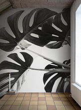 Load image into Gallery viewer, Elegant Black and White Leaves Wallpaper Mural - Serene Botanical Beauty #6606
