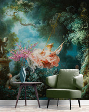 Load image into Gallery viewer, The Swing Wallpaper Painting. Retro Vintage Wall Mural Print. Bedroom Wall Art. French Artist Jean-Honoré Fragonard. #6609
