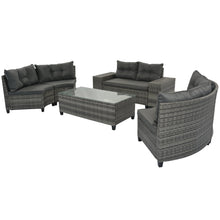 Carregar imagem no visualizador da galeria, 8-pieces Outdoor Wicker Round Sofa Set, Half-Moon Sectional Sets All Weather, Curved Sofa Set With Rectangular Coffee Table, PE Rattan Water-resistant and UV Protected, Movable Cushion, Gray
