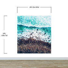 Load image into Gallery viewer, Ocean Waves over Cliff Wallpaper. Rocky Beach Wall Mural. Bright Aqua Color Beach Waves. #6624
