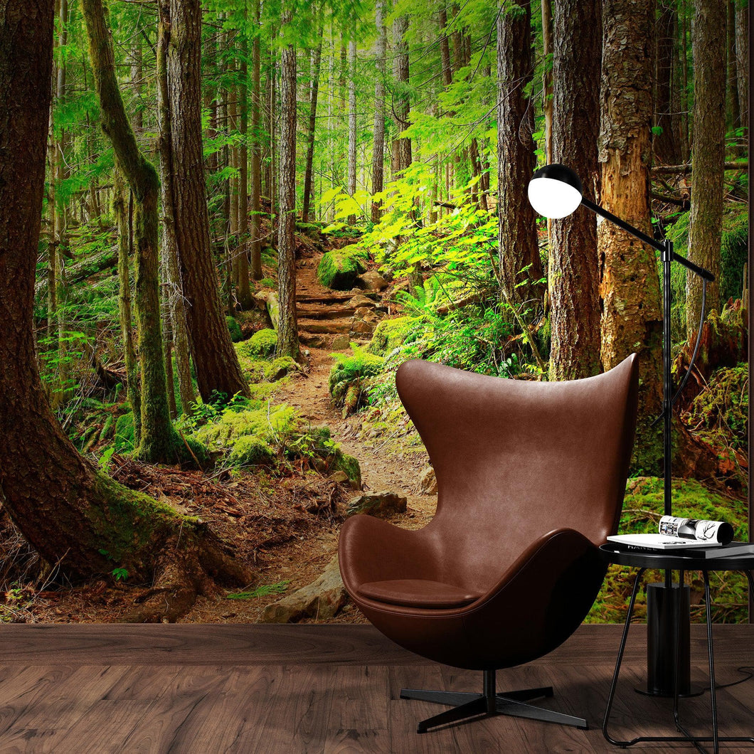 Green Forest Woodland Wall Mural – Nature's Embrace Peel and Stick Wallpaper #6647