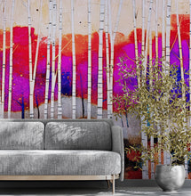 Cargar imagen en el visor de la galería, Colorful Vibrant Birch Tree Forest Wallpaper. #6649
