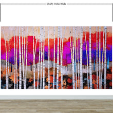 Cargar imagen en el visor de la galería, Colorful Vibrant Birch Tree Forest Wallpaper. #6649
