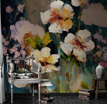 Carregar imagem no visualizador da galeria, Flower Blossoms Wallpaper. Floral Oil Painting Peel and Stick Wall Mural. #6664
