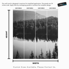 Load image into Gallery viewer, Black and White Mountain Over Looking Lake and Forest Wallpaper. #6671
