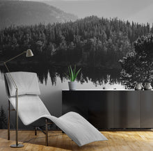 Load image into Gallery viewer, Black and White Mountain Over Looking Lake and Forest Wallpaper. #6671
