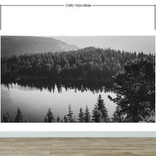 Load image into Gallery viewer, Black and White Mountain Over Looking Lake and Forest Wallpaper. #6671
