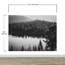 Load image into Gallery viewer, Black and White Mountain Over Looking Lake and Forest Wallpaper. #6671
