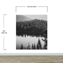 Load image into Gallery viewer, Black and White Mountain Over Looking Lake and Forest Wallpaper. #6671
