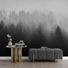 Load image into Gallery viewer, Black and White Misty Pine Forest Wallpaper. #6673
