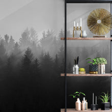 Cargar imagen en el visor de la galería, Black and White Misty Pine Forest Wallpaper. #6673
