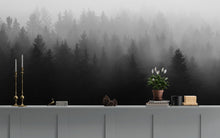 Cargar imagen en el visor de la galería, Black and White Misty Pine Forest Wallpaper. #6673
