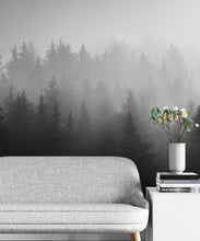 Load image into Gallery viewer, Black and White Misty Pine Forest Wallpaper. #6673
