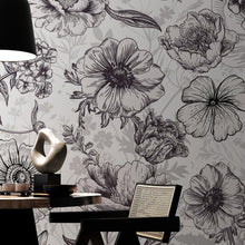 Cargar imagen en el visor de la galería, Black and White Flower Wallpaper Mural. #6676
