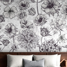 Cargar imagen en el visor de la galería, Black and White Flower Wallpaper Mural. #6676
