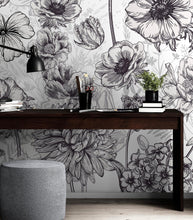 Cargar imagen en el visor de la galería, Black and White Flower Wallpaper Mural. #6676
