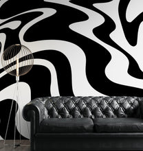 Cargar imagen en el visor de la galería, Black Swirly Line Wallpaper. Contemporary Art Decor. Modern Aesthetic. #6679
