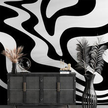 Cargar imagen en el visor de la galería, Black Swirly Line Wallpaper. Contemporary Art Decor. Modern Aesthetic. #6679
