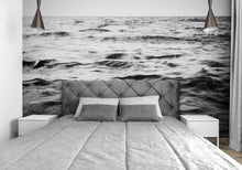 Load image into Gallery viewer, Black and White Ocean Wave Wallpaper. Peel and Stick Wall Mural. #6691
