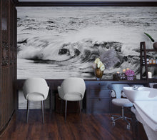 Carregar imagem no visualizador da galeria, Ocean Wave Wallpaper. Black and White Surf Theme Wall Mural. #6709
