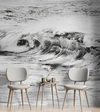 Carregar imagem no visualizador da galeria, Ocean Wave Wallpaper. Black and White Surf Theme Wall Mural. #6709
