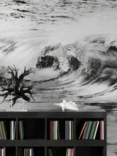 Carregar imagem no visualizador da galeria, Ocean Wave Wallpaper. Black and White Surf Theme Wall Mural. #6709
