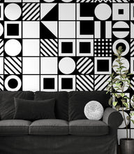 Load image into Gallery viewer, Black and White Geometric Shapes Wallpaper Mural Wall Art. #6710
