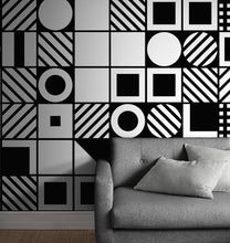 Cargar imagen en el visor de la galería, Black and White Geometric Shapes Wallpaper Mural Wall Art. #6710
