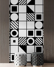 Carregar imagem no visualizador da galeria, Black and White Geometric Shapes Wallpaper Mural Wall Art. #6710
