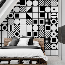 Carregar imagem no visualizador da galeria, Black and White Geometric Shapes Wallpaper Mural Wall Art. #6710
