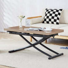 Carregar imagem no visualizador da galeria, Modern minimalist multifunctional lifting table, with a 0.8-inch wood grain process sticker desktop and black metal legs, can be used as a dressing table, coffee table, dining table, and office table
