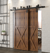 Carregar imagem no visualizador da galeria, Double Track U-Shape Bypass Sliding Barn Door Hardware Kit - Star Design Roller
