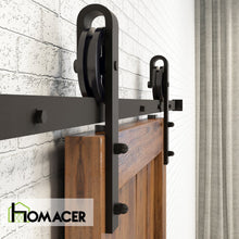 Load image into Gallery viewer, Non-Bypass Sliding Barn Door Hardware Kit - Spoke Wheel Design Roller
