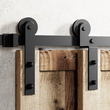 Carregar imagem no visualizador da galeria, Single Track Bypass Sliding Barn Door Hardware Kit - Straight Design Roller
