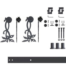 Cargar imagen en el visor de la galería, Non-Bypass Sliding Barn Door Hardware Kit - Flower Design Roller
