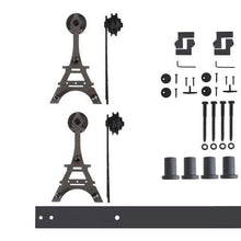Carregar imagem no visualizador da galeria, Non-Bypass Sliding Barn Door Hardware Kit - Eiffel Design Roller
