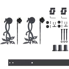Carregar imagem no visualizador da galeria, Non-Bypass Sliding Barn Door Hardware Kit - Flower Design Roller
