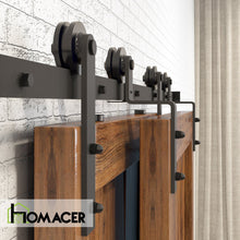 Cargar imagen en el visor de la galería, Single Track Bypass Sliding Barn Door Hardware Kit - Straight Design Roller
