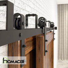 Load image into Gallery viewer, Double Track U-Shape Bypass Sliding Barn Door Hardware Kit - Classic Design Roller
