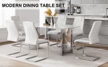 Load image into Gallery viewer, Table and chair set, modern and minimalist dining table. Imitation marble glass sticker desktop, stainless steel legs, stable and beautiful. Comfortable PU seats. DT-69
