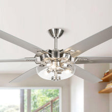 Carregar imagem no visualizador da galeria, 70&quot; Modern Brushed Nickel DC Motor Downrod Mount Ceiling Fan with Lighting and Remote Control
