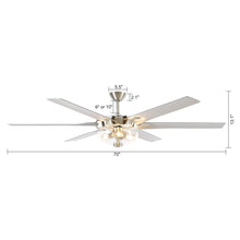 Load image into Gallery viewer, 70&quot; Modern Brushed Nickel DC Motor Downrod Mount Ceiling Fan with Lighting and Remote Control
